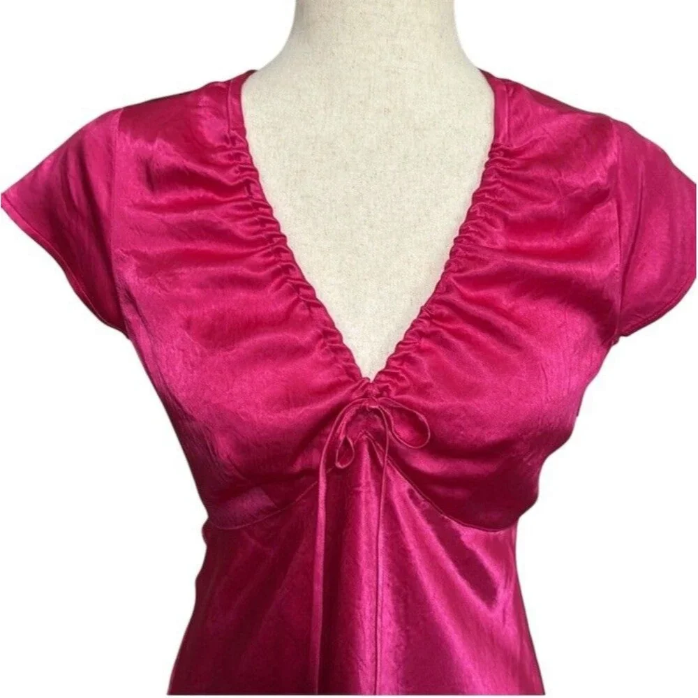 J Crew Womens Short Sleeve Slip Dress Textured Satin Radiant Fuchsia NWT Size 12